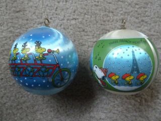 Set of 2 VTG 1980 ' s Hallmark Peanuts Snoopy Woodstock Satin Christmas Ornaments 2
