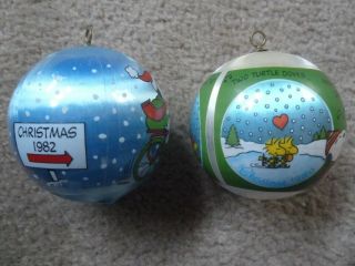 Set of 2 VTG 1980 ' s Hallmark Peanuts Snoopy Woodstock Satin Christmas Ornaments 3