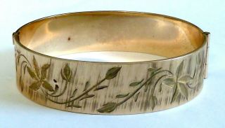 A Vintage 1950s 50 Micron 9ct Rolled Gold Opening Bangle With A Leaf Design