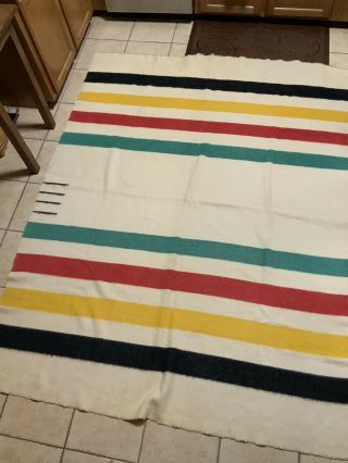 Vintage Hudson Bay 4 Point Blanket Striped 100 Wool Made In England 66” X 80”