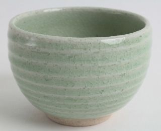 Mino Ware Japanese Pottery Large Bowl Green Stripe Crackled (matcha/rice)