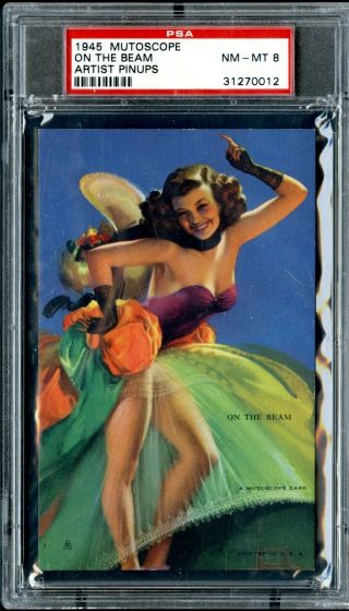 1945 Mutoscope Artist Pinups Arcade Card Psa Nm - Mt 8 " On The Beam " Sexy Leggy