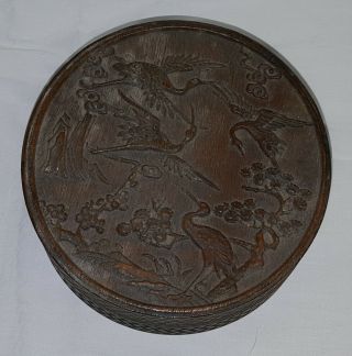 Chinese carved wood vintage Victorian oriental antique round box 2