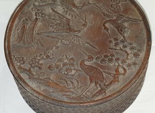 Chinese carved wood vintage Victorian oriental antique round box 3