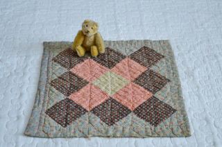 Antique Hand Stitched Calico Doll Quilt With Homespun Backing