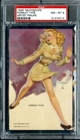 1945 Mutoscope Artist Pinups Arcade Card Psa Nm - Mt 8 " Pursuit Type " Leggy Sexy