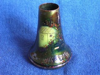 Vintage Sascha Brastoff Enamel On Copper Pictorial Vase - Houses/signed Sascha B