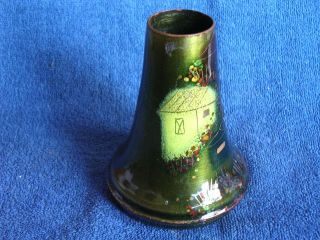 vintage Sascha Brastoff Enamel on Copper Pictorial Vase - Houses/Signed Sascha B 3