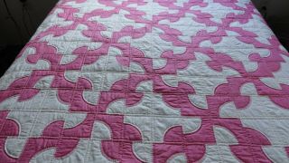 Hand Stitched Pink & White Cotton Quilt.  Full Size