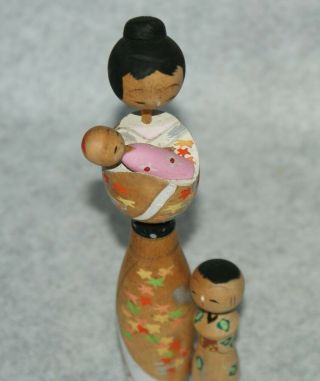 6.  5 " Old Japanese Sosaku Kokeshi Wooden Doll/ Mother,  Baby & Child