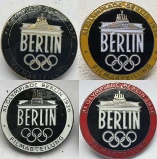 Berlin 1936 Olympics Germany Four Enamel Visitors Badges On Screw Makers Marks