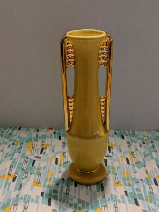 Vintage Art Deco Shawnee Pottery Bud Vase Usa 1178 Yellow Gold Skyscraper Vase