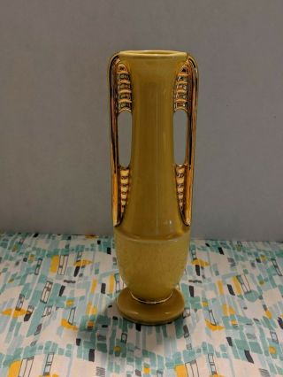 Vintage Art Deco Shawnee Pottery Bud Vase USA 1178 yellow gold Skyscraper Vase 2