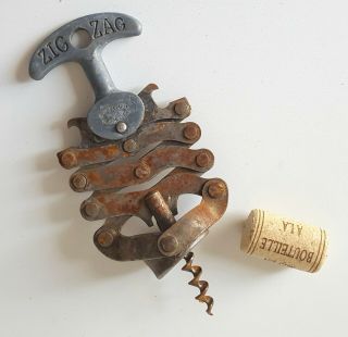 Antique Zig Zag Corkscrew Wine Bottle Opener