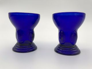 1930’s Art Deco Streamline Depression Glass Cobalt Cordial Glasses Set Of 2