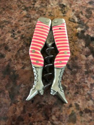 Antique German Ladies Leg Corkscrew - White And Pink Stripes