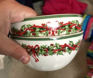 2 Radko Traditions Holiday Celebrations Christmas Tree Ice Cream Soup Bowls