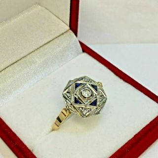 Art Deco Diamond And Sapphires 18k Gold And Platinum Ring