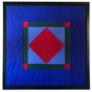 Framed American Amish Mary Glick Lancaster County Wool Diamond Center Mini Quilt