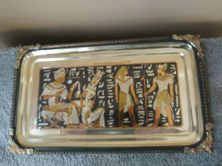 Egyptian Ornate Copper Brass Silver Tray Or Wall Plaque