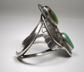Vintage Native American Sterling/ Green Turquoise Floral Cuff Bracelet 3