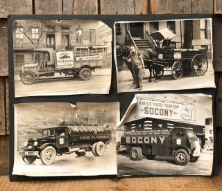 Antique 1910’s Gargoyle Mobiloil Socony Vacuum Pegasus Delivery Trucks Photos Ny