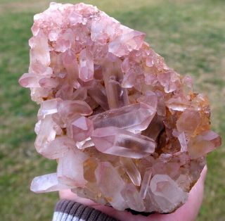 Red Cap Elestial Angel Pink Lemurian Quartz Crystal Cluster - Touch The Angel