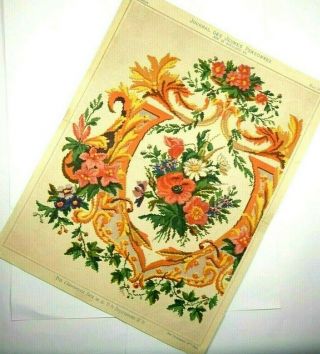 Antique Berlin Woolwork 19th cent.  large PRINTED chart dated 1868 - Floral 2