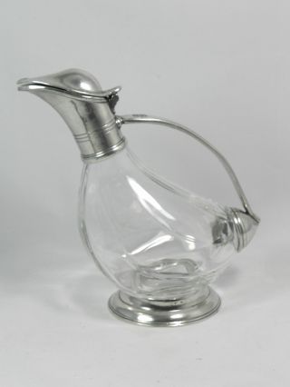 Vintage Glass & 95 Etain Pewter Duck Swan Goose Decanter Pitcher