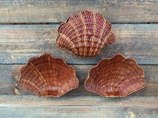 Vintage Clam Shells Wicker Woven Basket Decor Nautical Decor Beach House
