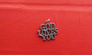 Vintage Tiffany & Co.  Sterling Silver God Loves You Words Charm Pendant