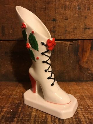 Vintage Napco Japan Ceramic Victorian Christmas High Heel Shoe Boot Vase
