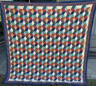 Vintage Cutter Quilt,  Hand Sewn,  83 " X 82 " Small Squares
