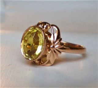 Vintage Russian Russia 14k 583 Rose Pink Gold 2.  40ct Yellow Citrine Ring 3.  9 G.