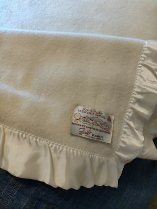 Vintage Faribo 100 Merino Wool Cream Blanket Satin Trim KING Size USA EUC 3