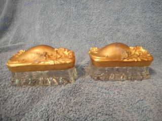 Two Antique Victorian Casket/jewelry/trinket Boxes,  Glass Bottoms With Gilt Lids
