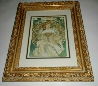 Alphonse Mucha Framed & Matted Print Art Nouveau Lady Daydream