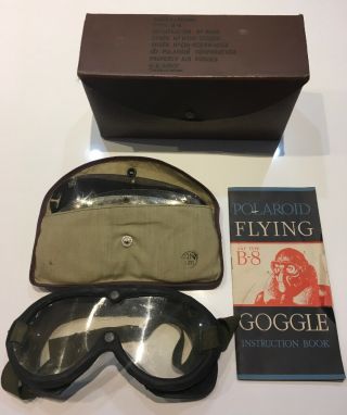 Rarer Wwii Us Army Air Force B - 8 Flight Flying Goggles With Lenses & Brown Box