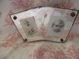 Vintage French Art Deco Mirror Edged Double Picture Or Photo Frames
