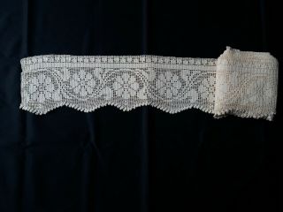 Antique Gorgeous Vintage Handmade Crocheted Lace Floral Trim Edging 142 " X6 "