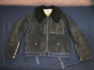 Orig.  Wwii German Luftwaffe Leather Fur Flight Jacket Channel Jacket Lg Nearmint