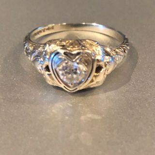 Vintage Antique 18k White Gold European Cut 1/4c Diamond Wedding Ring.