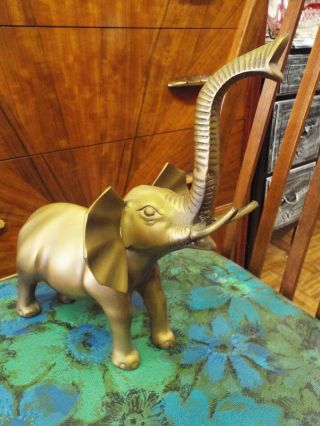 13 " Vintage Mid Century Modern Mcm Large Heavy Brass Elephant Statue Good Luck