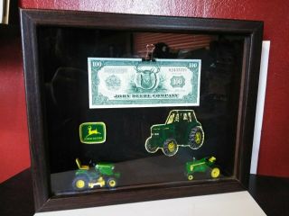Vintage John Deere Money $100 Bucks Gift Shadow Box Display Present Tractor Farm