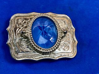 Real Or Faux Blue Stone Centerpiece In Western Silver Tone Belt Buckle