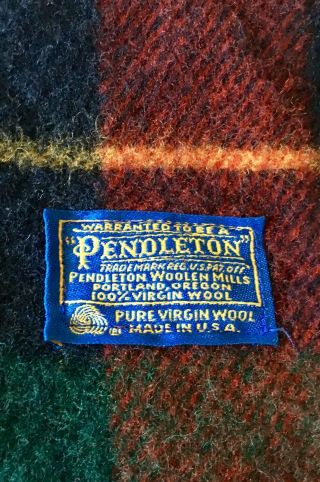 Vintage 60’s 100 Pendleton Virgin Wool Red & Green Plaid Camping Picnic Blanket