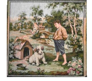 Antique French Tapestry Made In France The Boy With The Dog