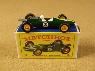 Old Vintage Lesney Matchbox 19 Lotus Racing Car Box
