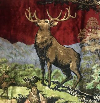 Vintage Velvet Italian Tapestry Deer In Forest 72 " X 49 "