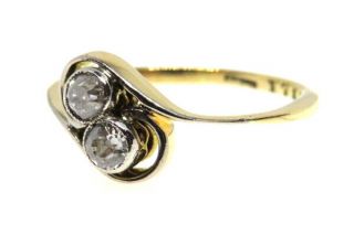18ct Yellow Gold Art Deco Diamond 0.  30ct Two Stone Twist Ring Size K Vintage